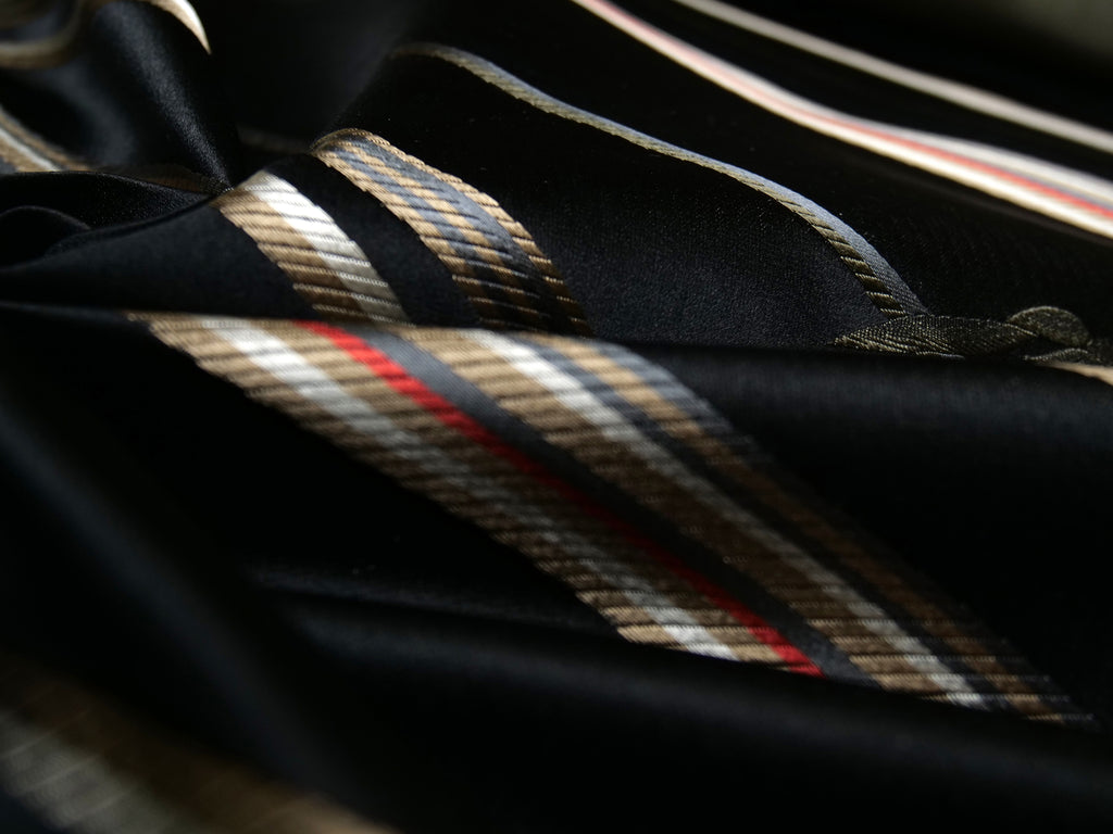 Black Stripe Flower Embroidery Silk Fabric