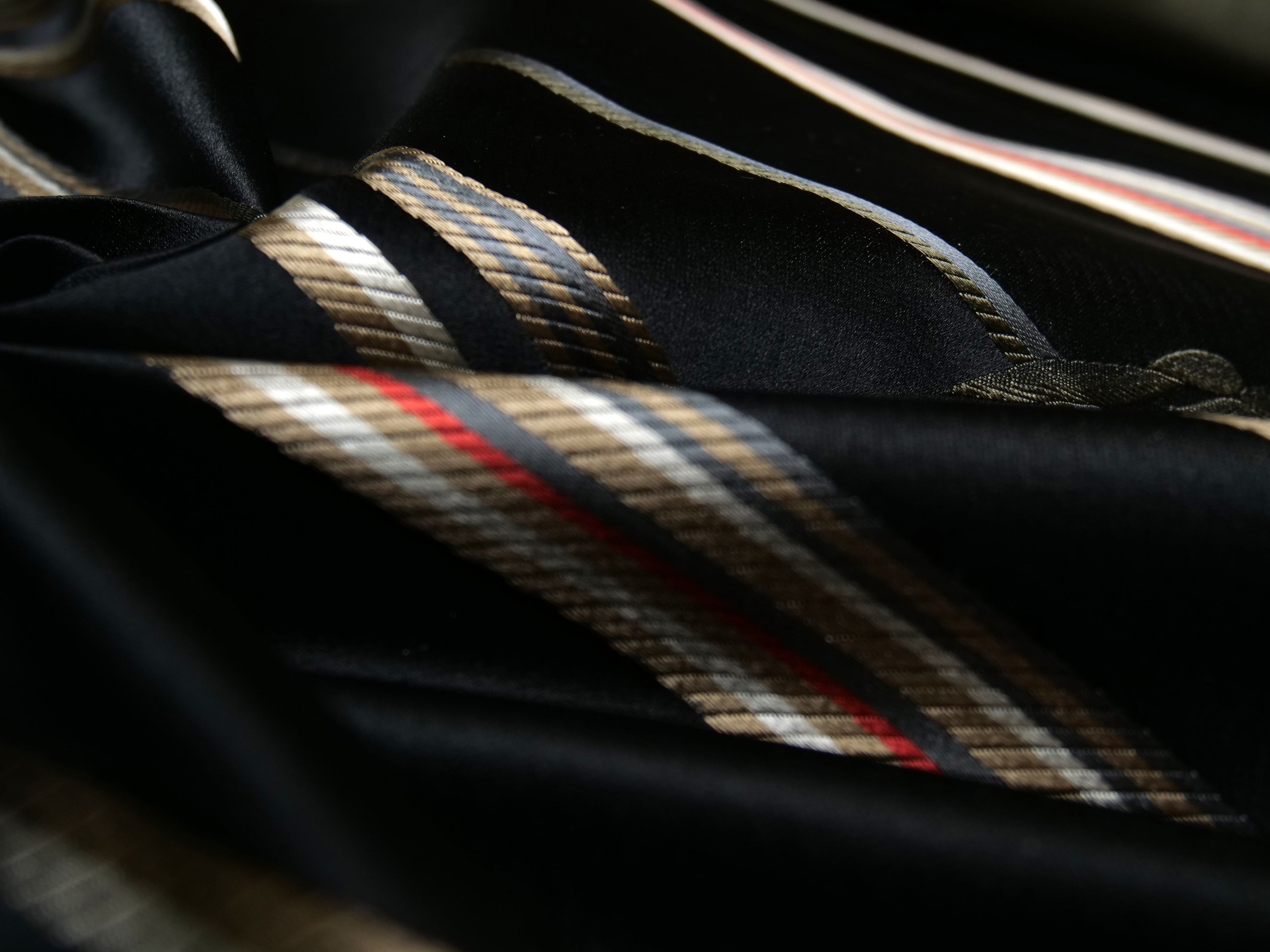 Black Stripe Flower Embroidery Silk Fabric
