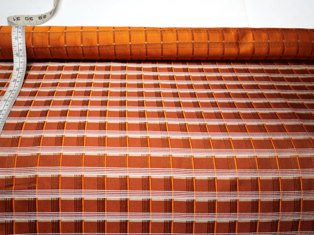 Orange White Plaid Silk Fabric