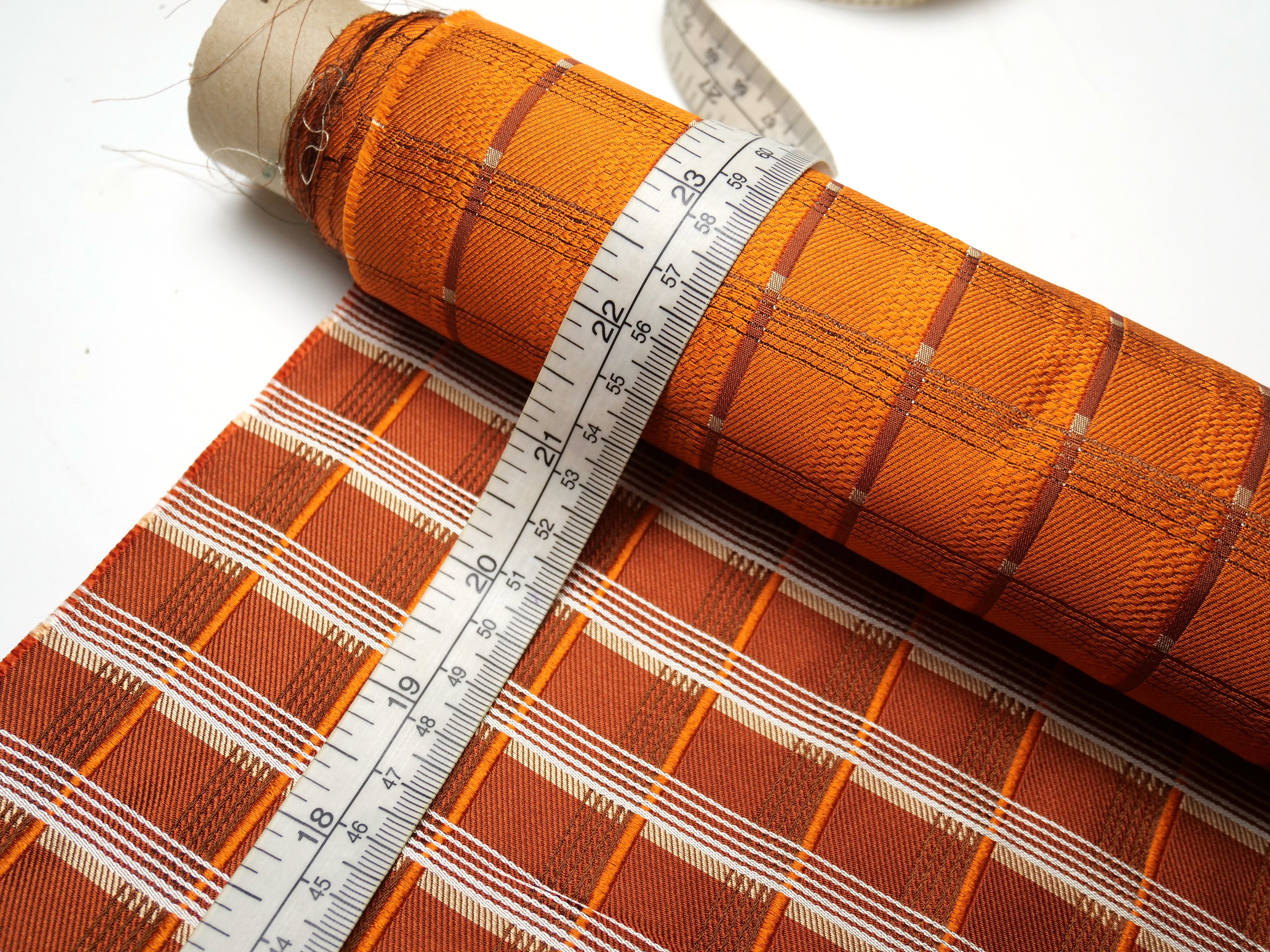 Orange White Plaid Silk Fabric