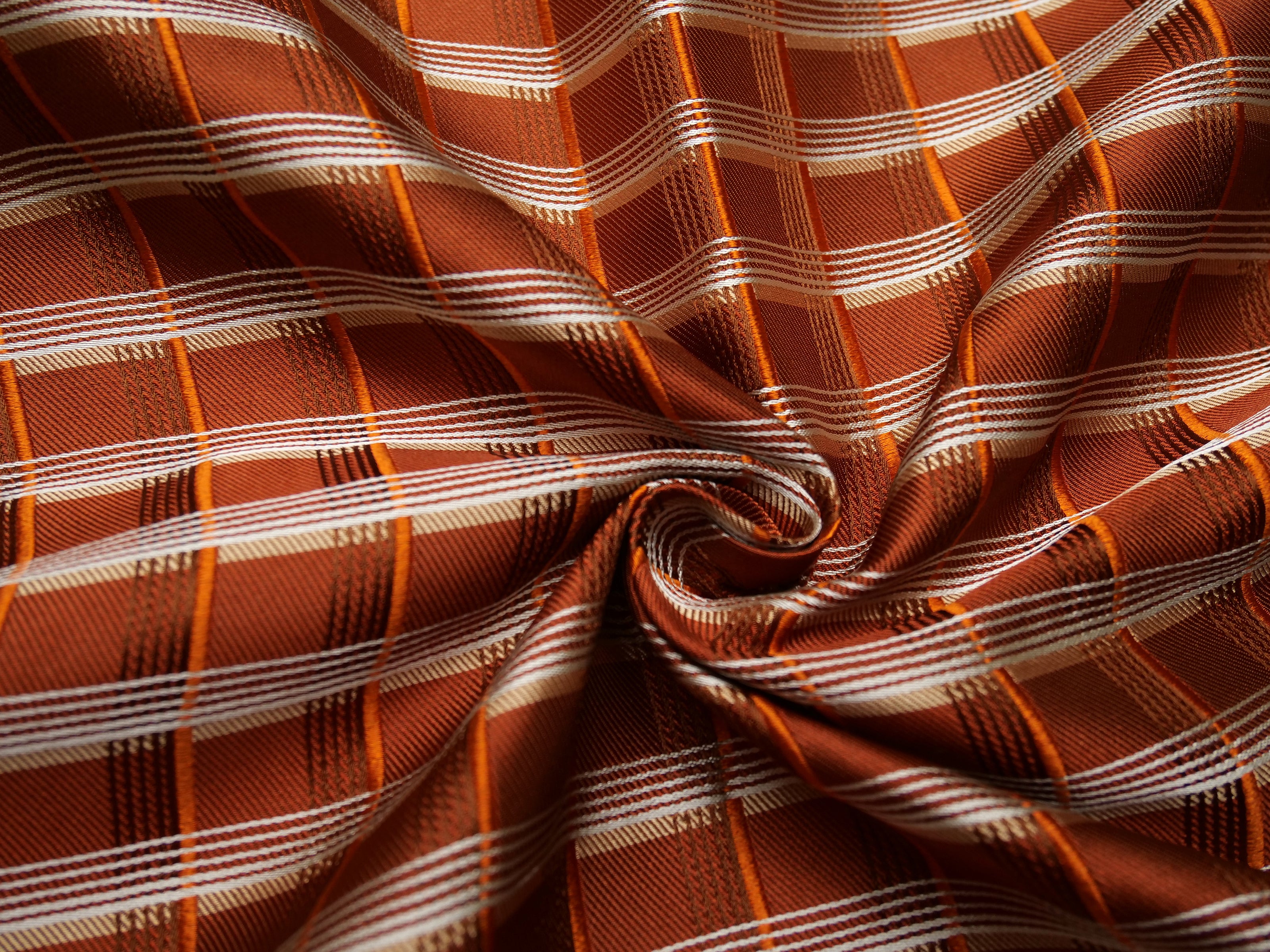 Orange White Plaid Silk Fabric
