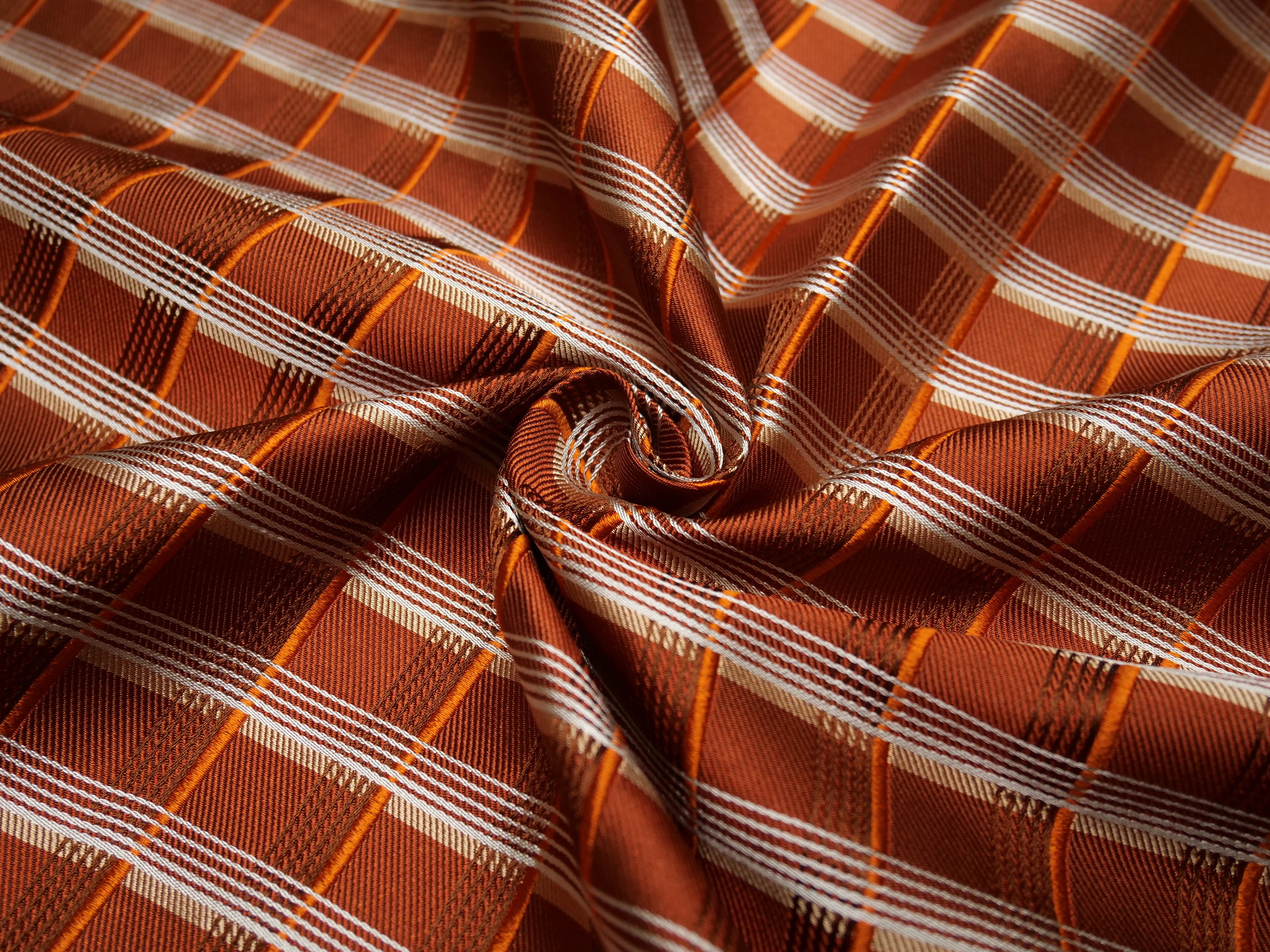 Orange White Plaid Silk Fabric