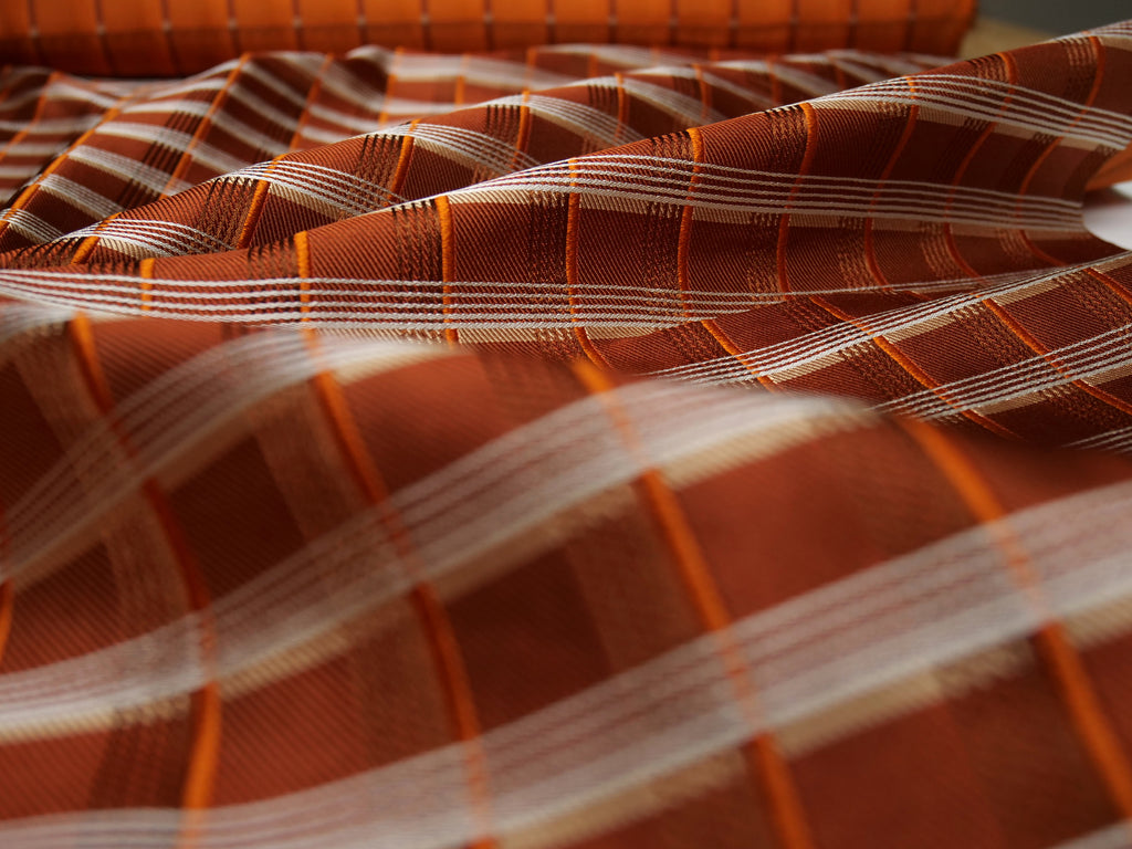 Orange White Plaid Silk Fabric