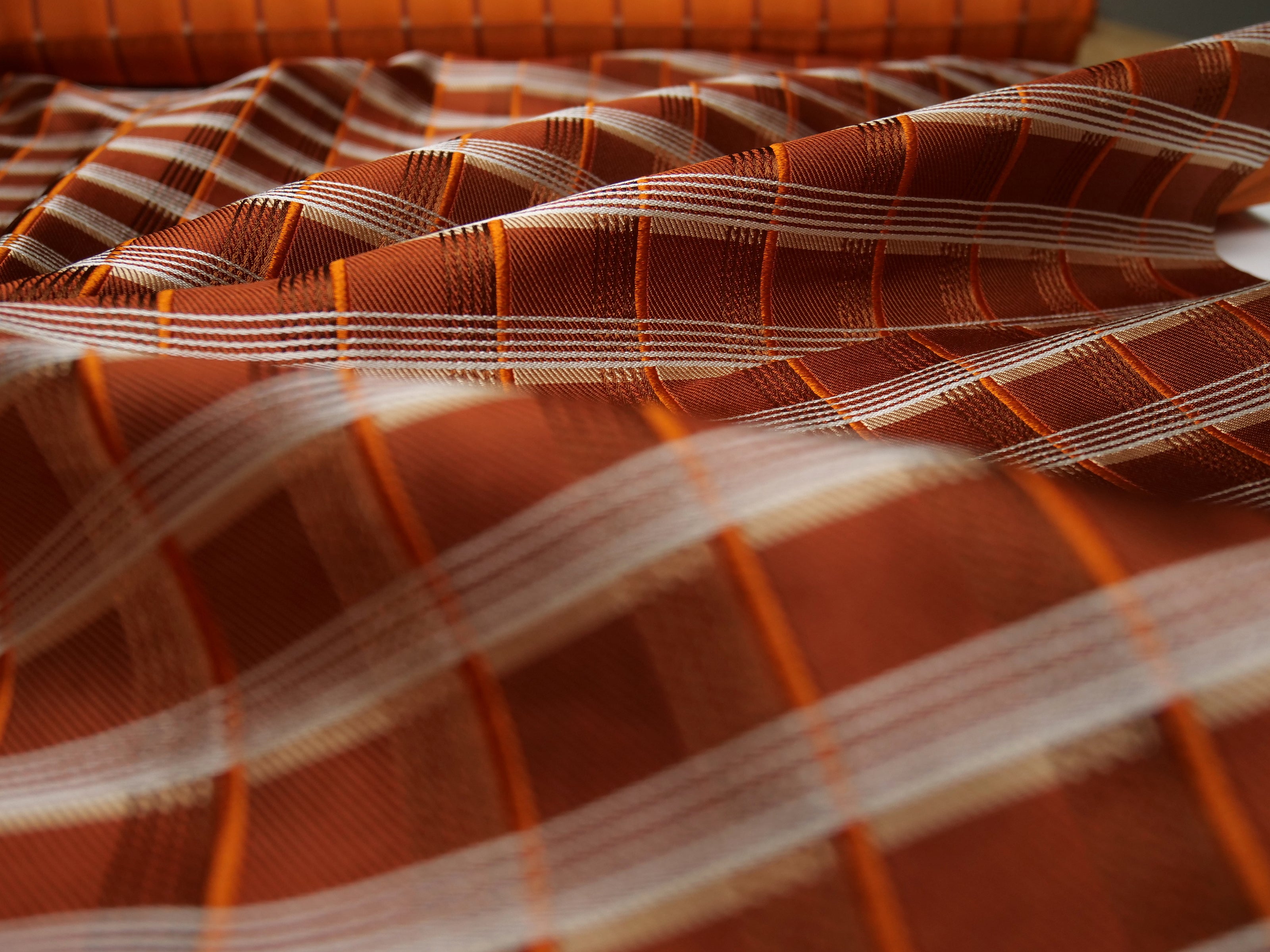 Orange White Plaid Silk Fabric