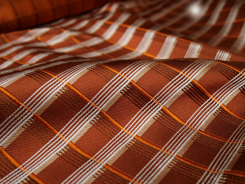 Orange White Plaid Silk Fabric
