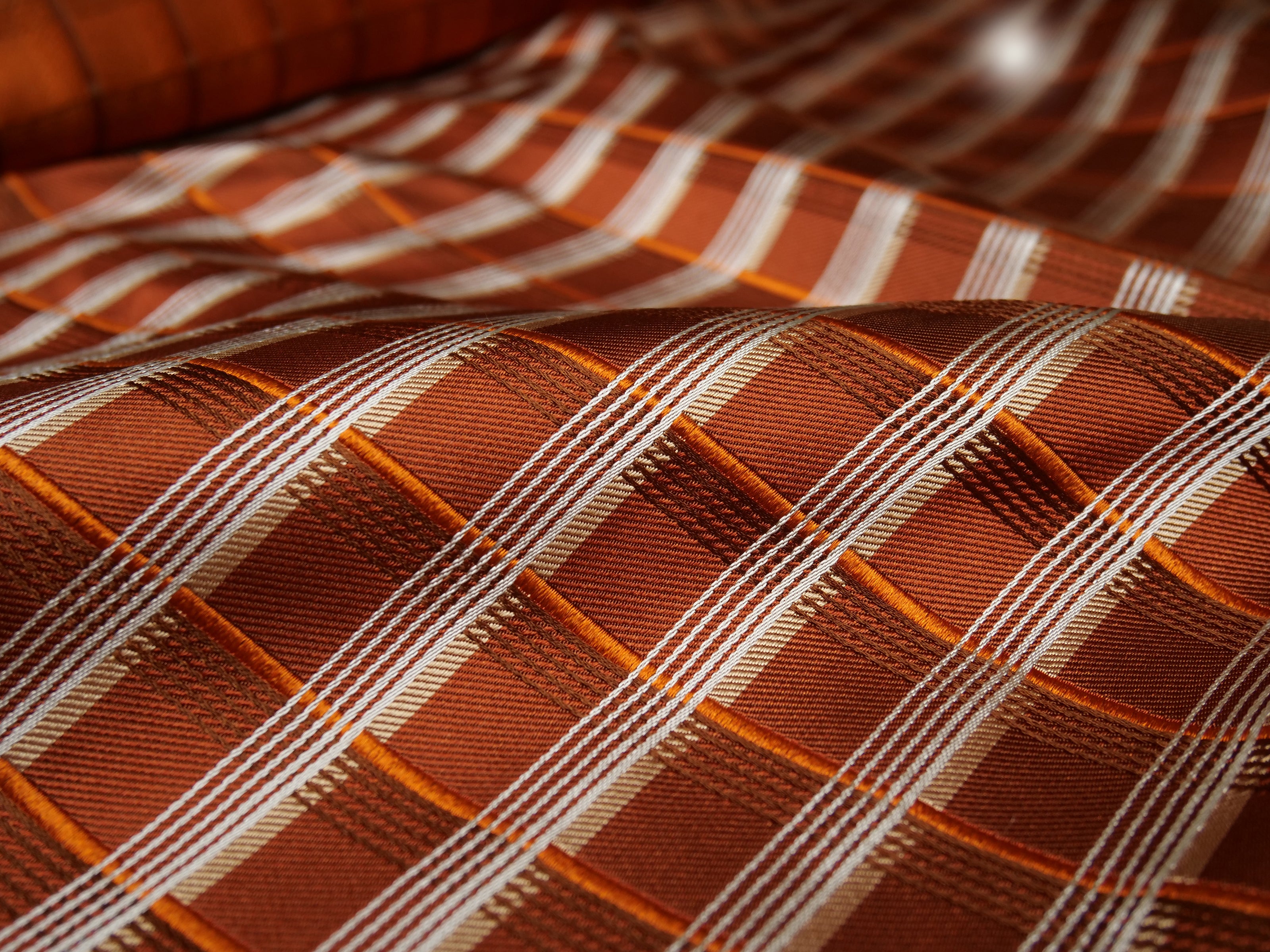 Orange White Plaid Silk Fabric