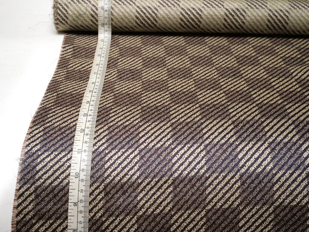 Brown Beige Diagonal Stripe Сhess pattern Silk Fabric