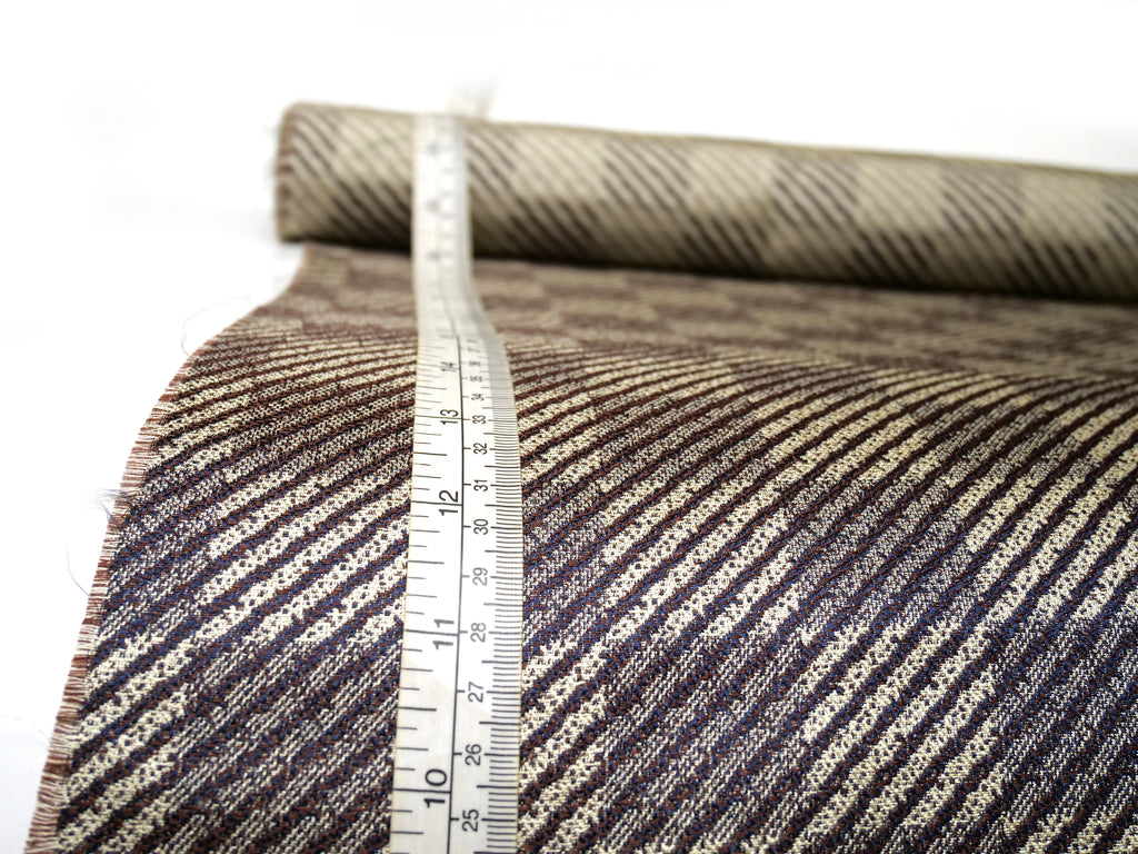 Brown Beige Diagonal Stripe Сhess pattern Silk Fabric