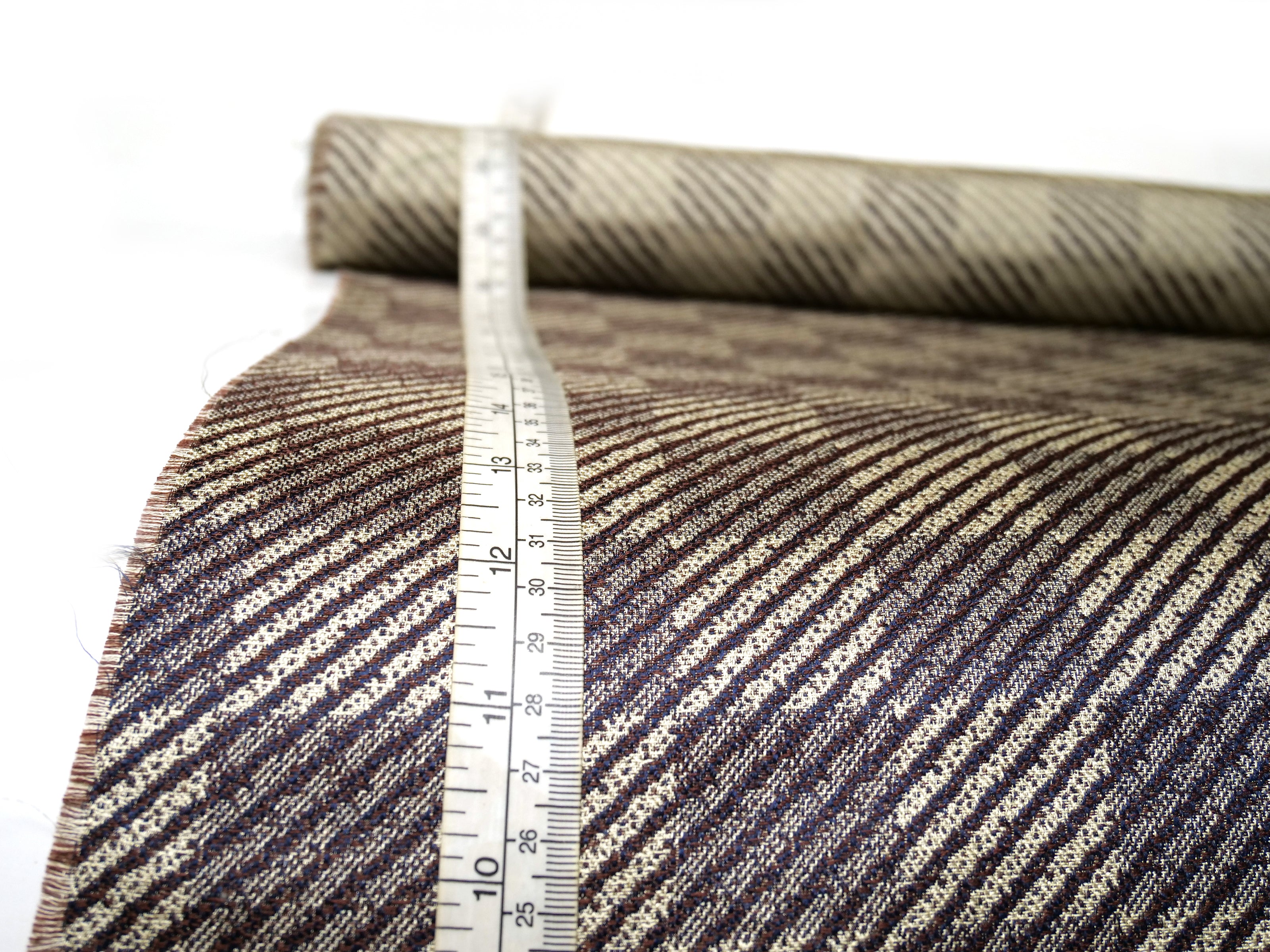 Brown Beige Diagonal Stripe Сhess pattern Silk Fabric