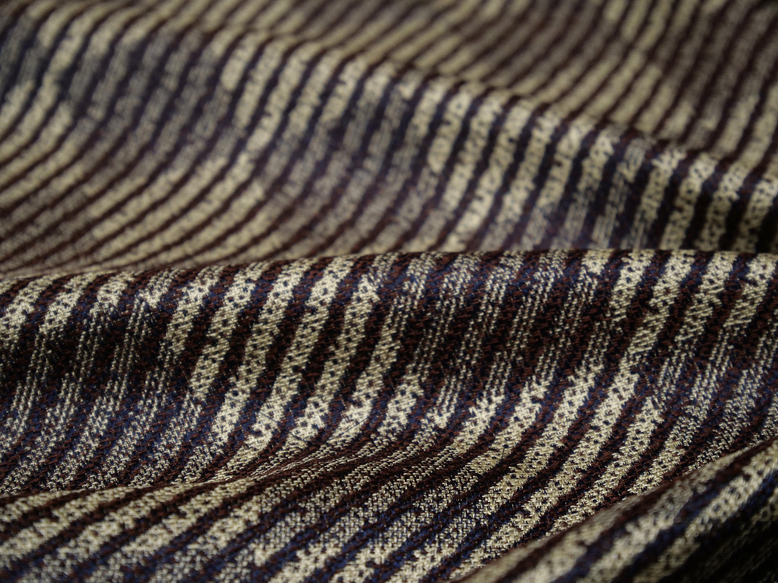 Brown Beige Diagonal Stripe Сhess pattern Silk Fabric