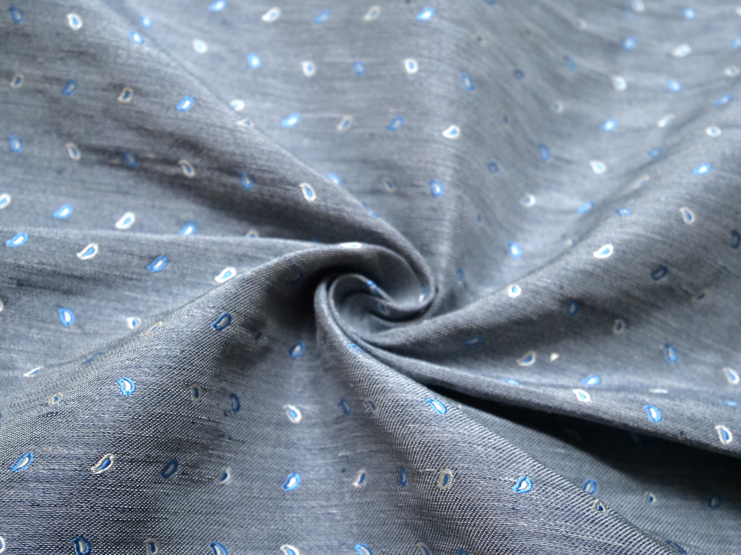 Dusty Blue Paisley Silk Fabric