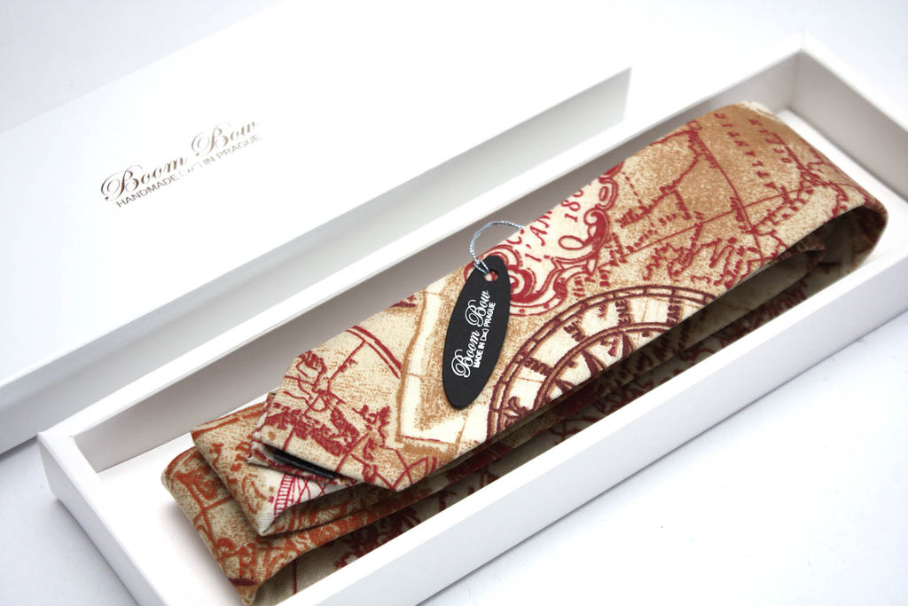 Vintage Red brown Map print necktie