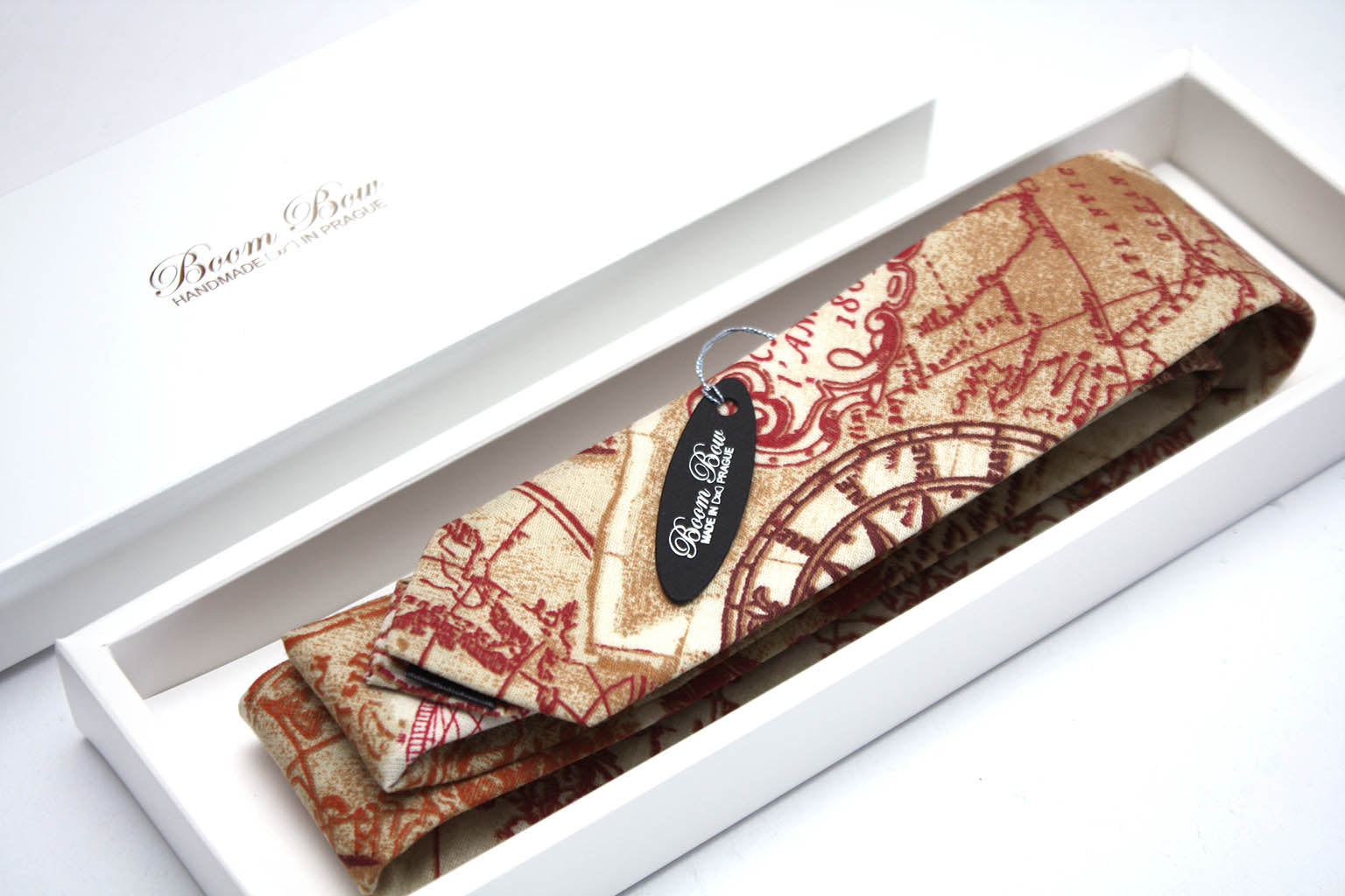 Vintage Red brown Map print necktie