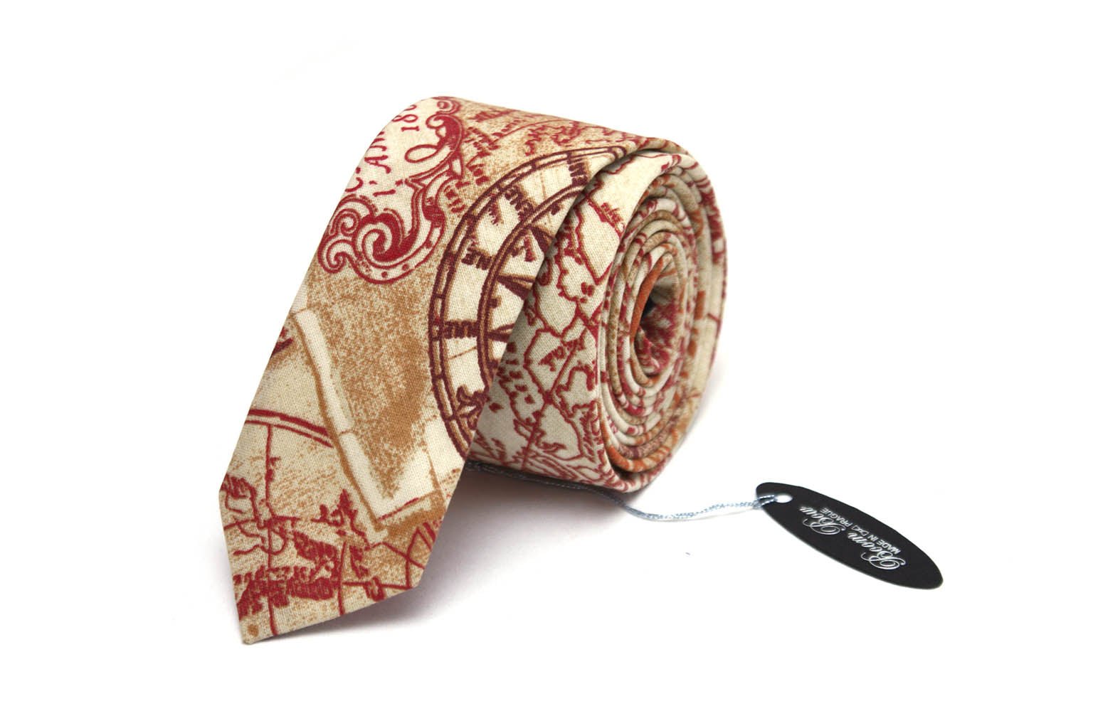 Vintage Red brown Map print necktie