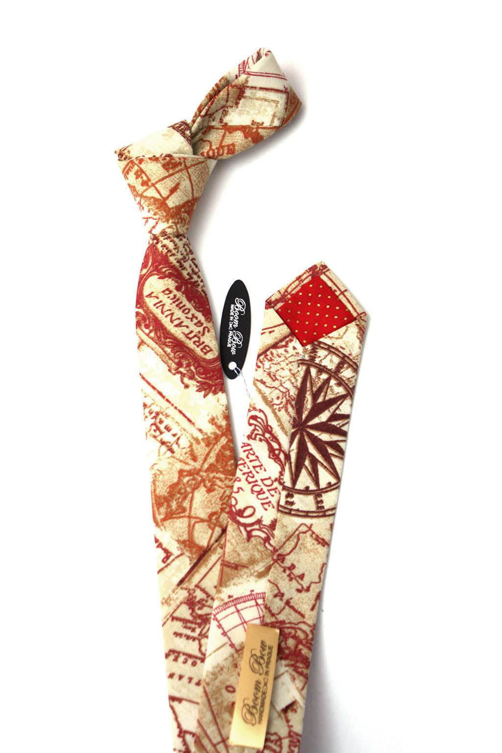 Vintage Red brown Map print necktie