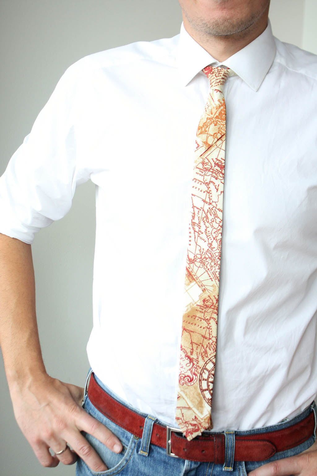 Vintage Red brown Map print necktie