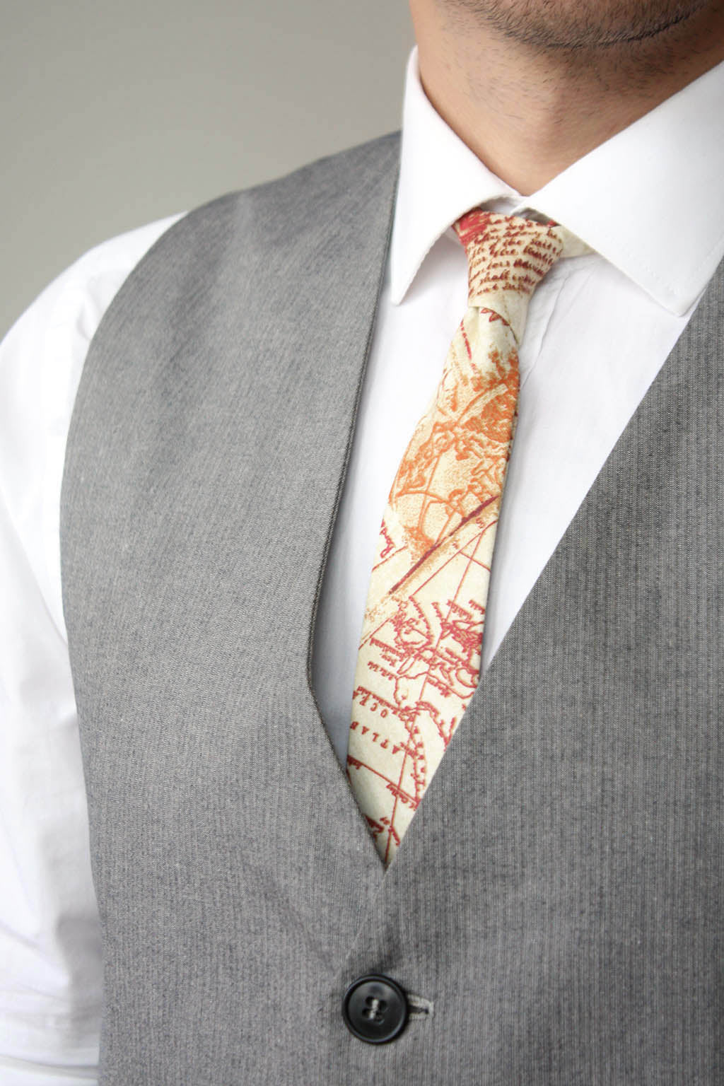 Vintage Red brown Map print necktie