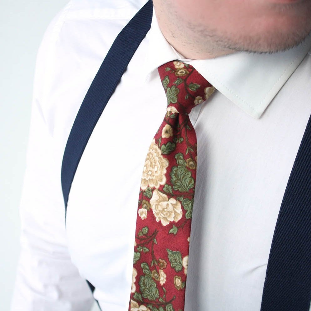 Brown Maroon Floral Necktie