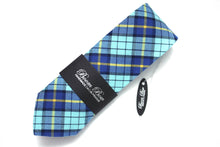 Load image into Gallery viewer, Blue Teal Yellow Plaid Necktie
