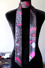 Load image into Gallery viewer, Long Black Pink Ornament Skinny Scarf
