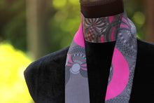 Load image into Gallery viewer, Long Black Pink Ornament Skinny Scarf
