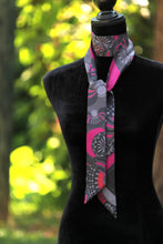 Load image into Gallery viewer, Long Black Pink Ornament Skinny Scarf
