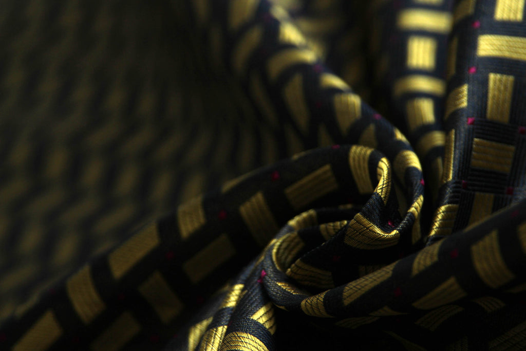 Woven details for Black Gold Ornament Silk Fabric