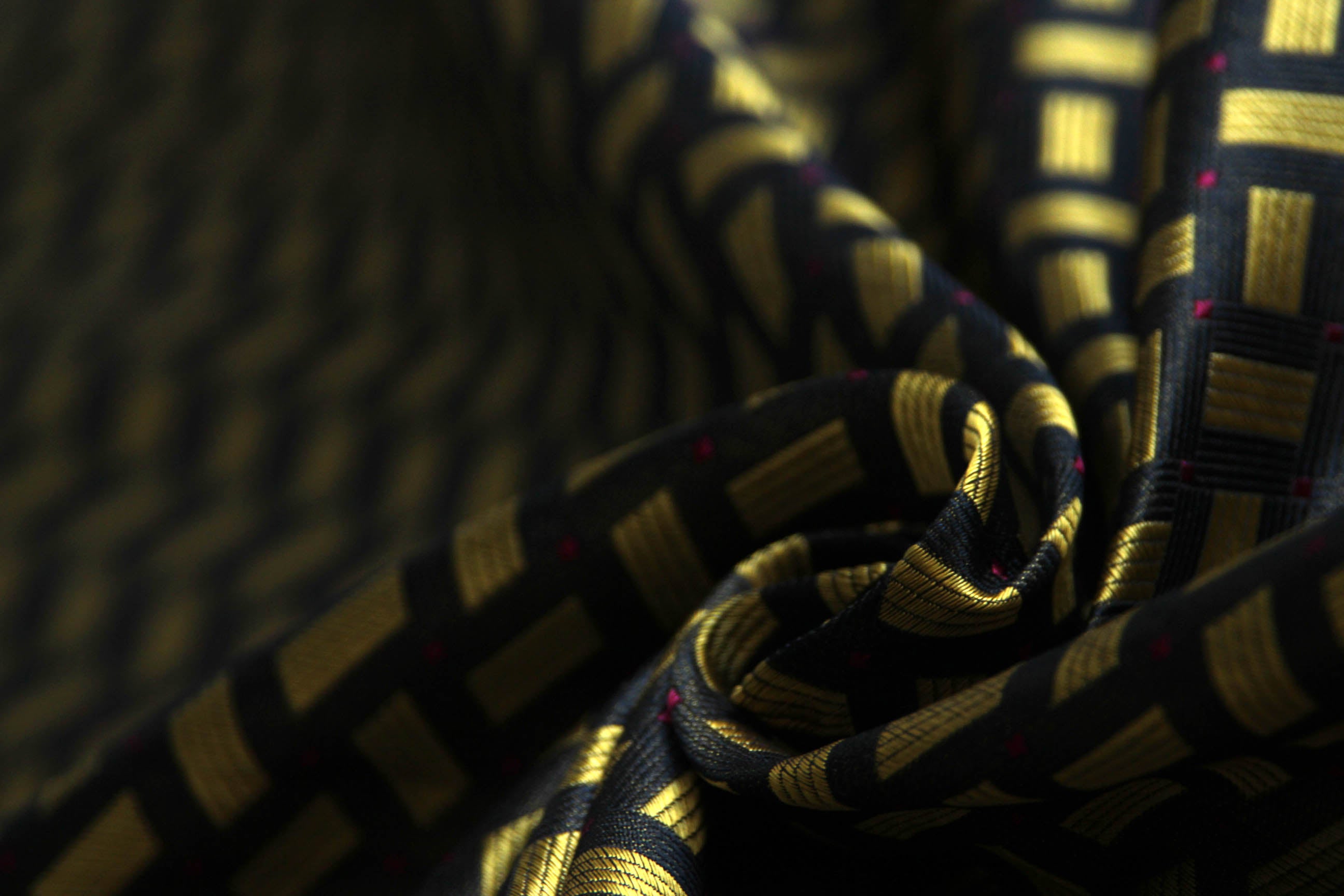 Woven details for Black Gold Ornament Silk Fabric