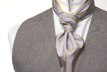 Load image into Gallery viewer, Yellow Ornament Grey Stripe Reversible Silk Ascot
