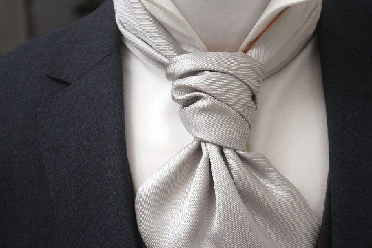Yellow Stripe Solid Grey Reversible Woven Silk Ascot