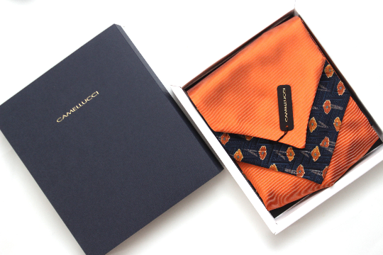 Orange Black Poppies Reversible Silk Ascot