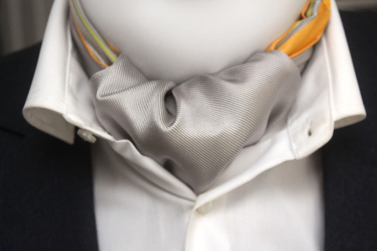 Yellow Stripe Solid Grey Reversible Woven Silk Ascot