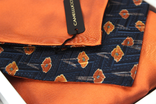 Orange Black Poppies Reversible Silk Ascot