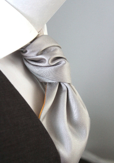 Yellow Stripe Solid Grey Reversible Woven Silk Ascot
