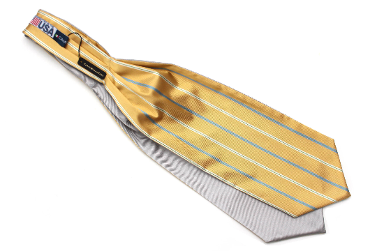 Yellow Stripe Solid Grey Reversible Woven Silk Ascot