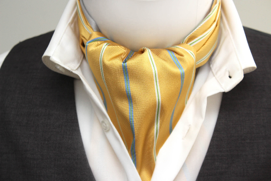 Yellow Stripe Solid Grey Reversible Woven Silk Ascot