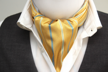 Load image into Gallery viewer, Yellow Stripe Solid Grey Reversible Woven Silk Ascot
