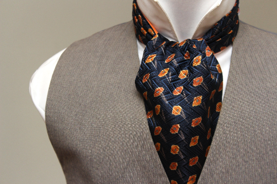 Orange Black Poppies Reversible Silk Ascot