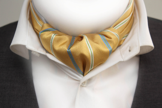 Yellow Stripe Solid Grey Reversible Woven Silk Ascot