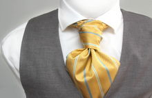 Load image into Gallery viewer, Yellow Stripe Solid Grey Reversible Woven Silk Ascot
