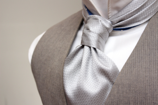 Grey Blue Polka Dot Reversible Silk Ascot