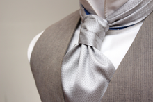 Load image into Gallery viewer, Grey Blue Polka Dot Reversible Silk Ascot
