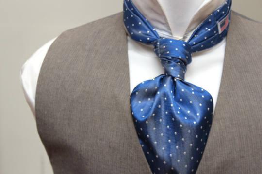 Grey Blue Polka Dot Reversible Silk Ascot