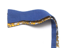 Load image into Gallery viewer, Blue Polka Dot Yellow Floral Reversible Self-Tie Bow Tie
