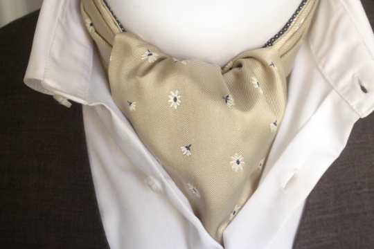Navy Stripe Beige Floral Reversible Silk Ascot