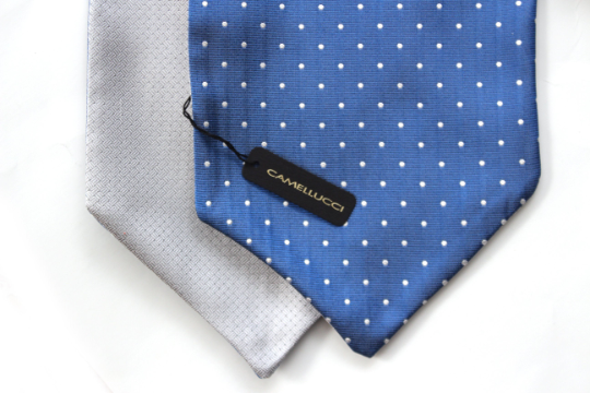 Grey Blue Polka Dot Reversible Silk Ascot