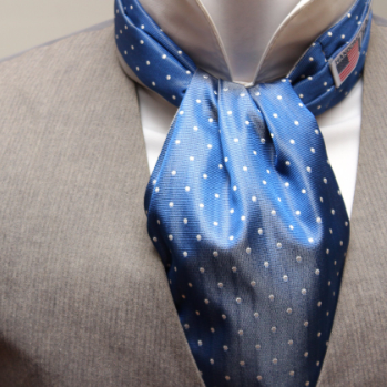 Grey Blue Polka Dot Reversible Silk Ascot