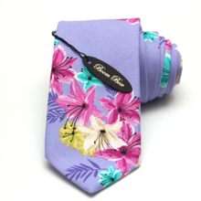 Load image into Gallery viewer, Lavender Fuchsia Tropical Floral Cotton Necktie
