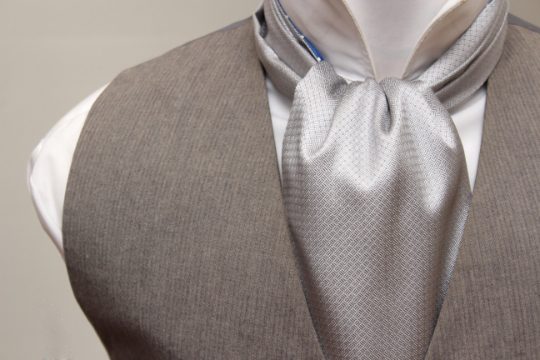 Grey Blue Polka Dot Reversible Silk Ascot