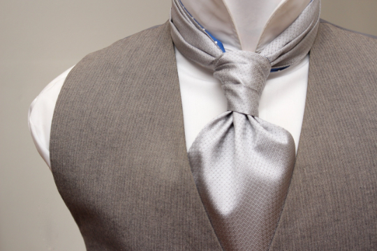 Grey Blue Polka Dot Reversible Silk Ascot